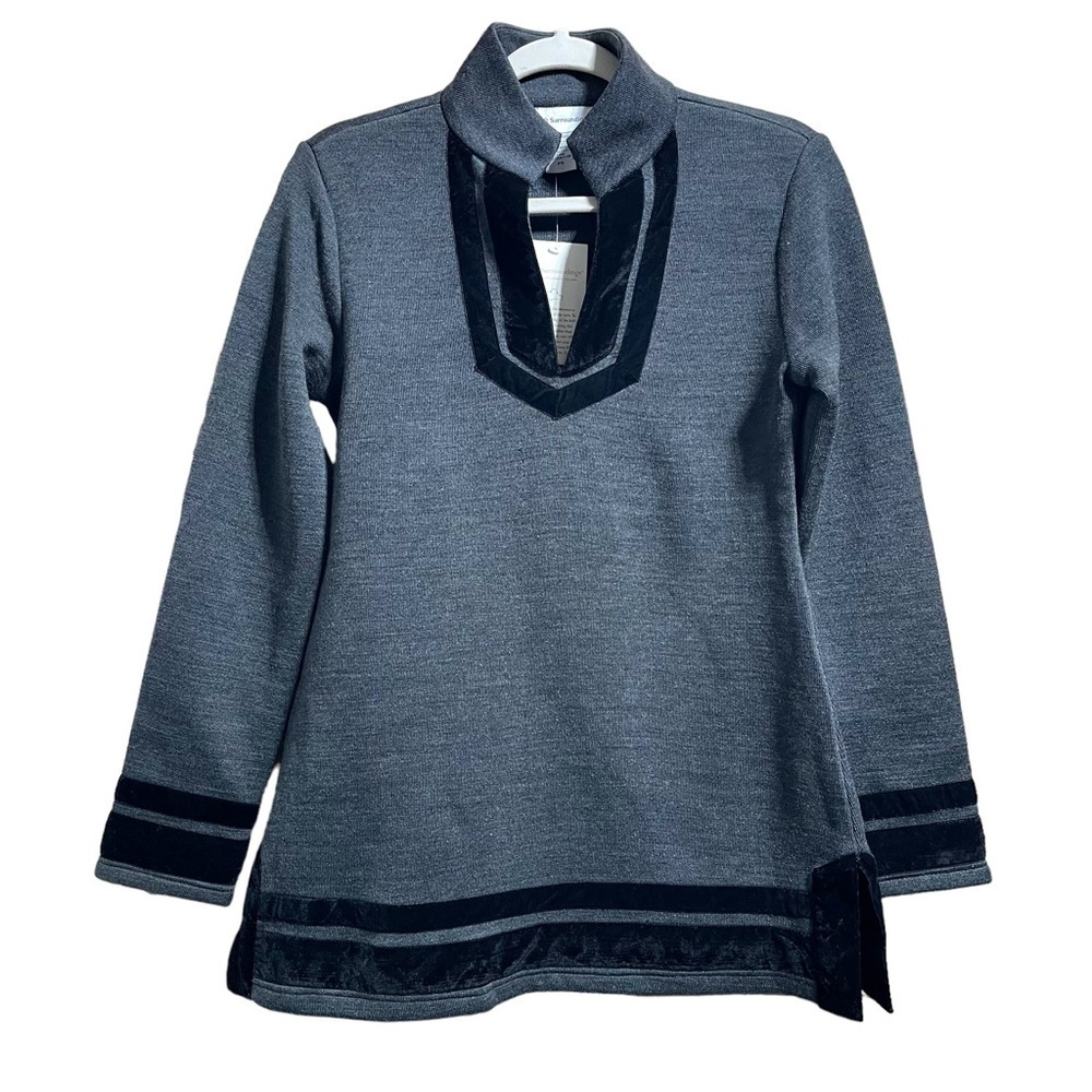Soft Surroundings Runway Tunic Sweater Wool Blend Velvet Trim Women's Size Small